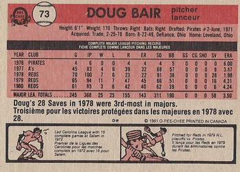 1981 O-Pee-Chee - Gray Back #73 Doug Bair Back
