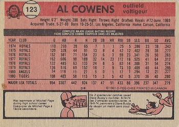 1981 O-Pee-Chee - Gray Back #123 Al Cowens Back