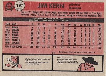 1981 O-Pee-Chee - Gray Back #197 Jim Kern Back