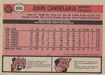 1981 O-Pee-Chee - Gray Back #265 John Candelaria Back