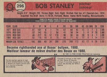1981 O-Pee-Chee - Gray Back #296 Bob Stanley Back