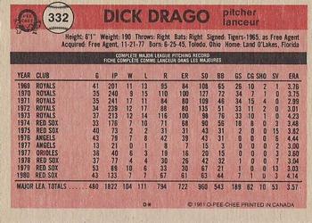 1981 O-Pee-Chee - Gray Back #332 Dick Drago Back