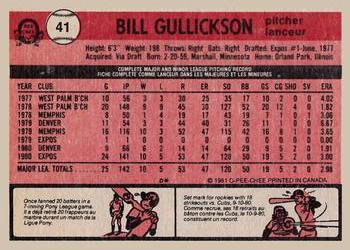 1981 O-Pee-Chee - Gray Back #41 Bill Gullickson Back