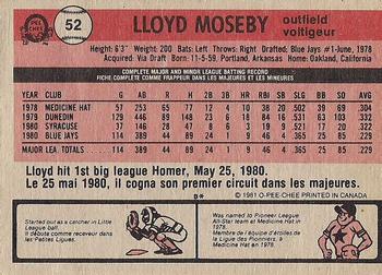 1981 O-Pee-Chee - Gray Back #52 Lloyd Moseby Back