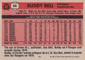 1981 O-Pee-Chee - Gray Back #66 Buddy Bell Back