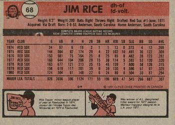 1981 O-Pee-Chee - Gray Back #68 Jim Rice Back