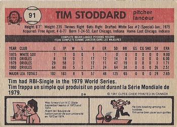 1981 O-Pee-Chee - Gray Back #91 Tim Stoddard Back