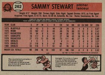 1981 O-Pee-Chee - Gray Back #262 Sammy Stewart Back