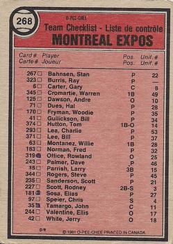 1981 O-Pee-Chee - Gray Back #268 Montreal Expos / Dick Williams Back
