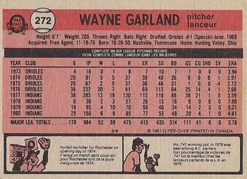 1981 O-Pee-Chee - Gray Back #272 Wayne Garland Back