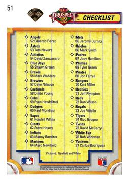 1992 Upper Deck - Factory Set Gold Hologram #51 Top Prospect Checklist Back