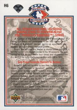 1992 Upper Deck - Heroes of Baseball #H6 Lou Brock Back