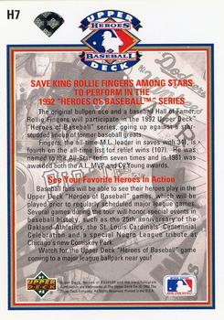 1992 Upper Deck - Heroes of Baseball #H7 Rollie Fingers Back