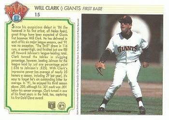 1992 Upper Deck Team MVP Holograms #15 Will Clark Back