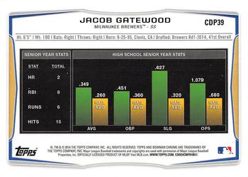 2014 Bowman Draft - Chrome Refractors #CDP39 Jacob Gatewood Back