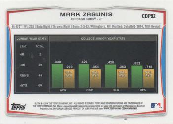 2014 Bowman Draft - Chrome Refractors #CDP92 Mark Zagunis Back