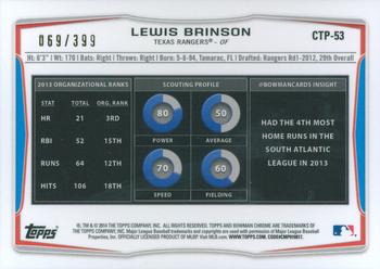 2014 Bowman Draft - Chrome Top Prospects Blue Refractors #CTP-53 Lewis Brinson Back
