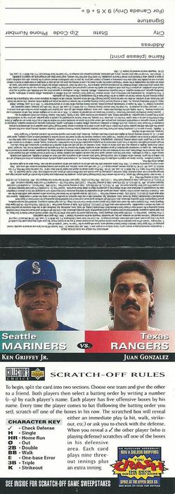 1994 Collector's Choice - You Crash the Deck Game Pieces (Team vs. Team) #NNO Ken Griffey Jr. / Juan Gonzalez Front