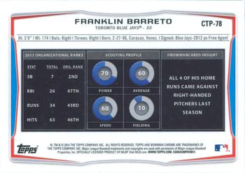 2014 Bowman Draft - Chrome Top Prospects Refractors #CTP-78 Franklin Barreto Back