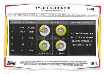 2014 Bowman Draft - Top Prospects Black #TP-61 Tyler Glasnow Back