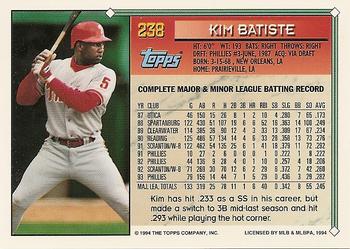 1994 Topps - Gold #238 Kim Batiste Back
