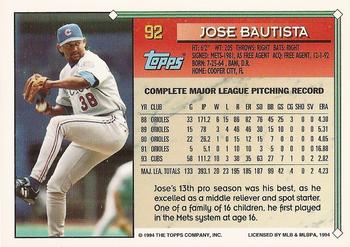 1994 Topps - Gold #92 Jose Bautista Back