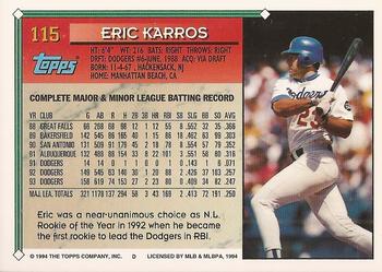 1994 Topps - Gold #115 Eric Karros Back