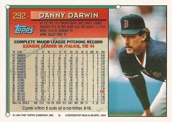 1994 Topps - Gold #292 Danny Darwin Back