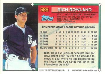 1994 Topps - Gold #588 Rich Rowland Back