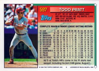 1994 Topps - Gold #597 Todd Pratt Back