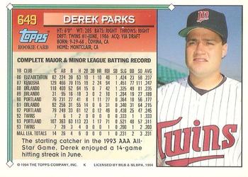 1994 Topps - Gold #649 Derek Parks Back