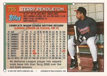 1994 Topps - Gold #735 Terry Pendleton Back