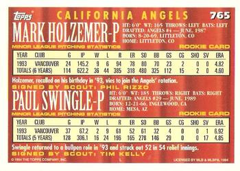 1994 Topps - Gold #765 Mark Holzemer / Paul Swingle Back
