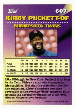 1994 Topps - Gold #607 Kirby Puckett Back