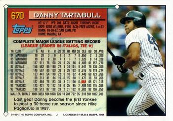 1994 Topps - Gold #670 Danny Tartabull Back