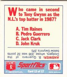 1988 Sportflics Gamewinners - Baseball Trivia Quiz #13 Baseball Trivia Quiz Back
