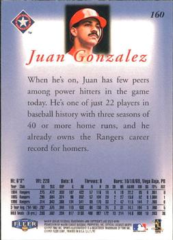 1997 Sports Illustrated #160 Juan Gonzalez Back