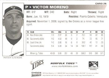 2007 Choice Norfolk Tides #26 Victor Moreno Back