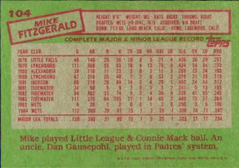 1985 Topps #104 Mike Fitzgerald Back