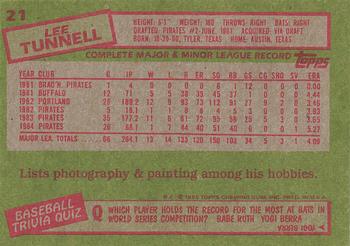 1985 Topps #21 Lee Tunnell Back