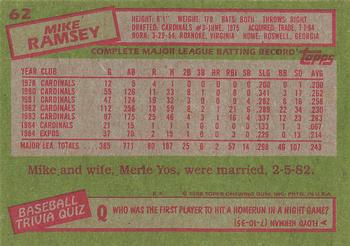 1985 Topps #62 Mike Ramsey Back