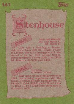 1985 Topps #141 Dave Stenhouse / Mike Stenhouse Back