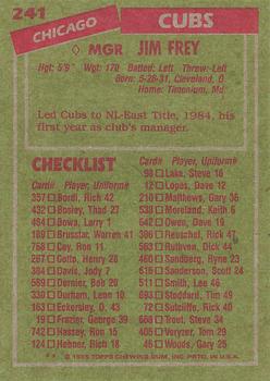 1985 Topps #241 Jim Frey Back