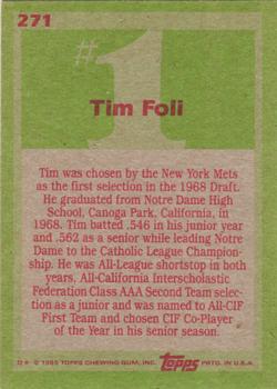 1985 Topps #271 Tim Foli Back