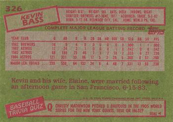 1985 Topps #326 Kevin Bass Back