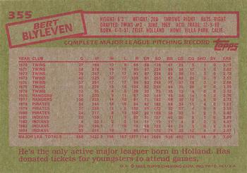 1985 Topps #355 Bert Blyleven Back