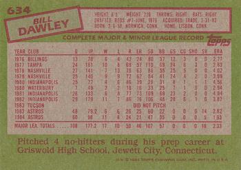 1985 Topps #634 Bill Dawley Back