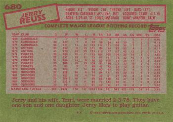 1985 Topps #680 Jerry Reuss Back