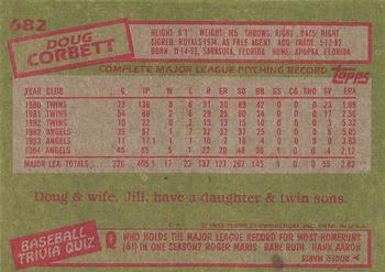 1985 Topps #682 Doug Corbett Back