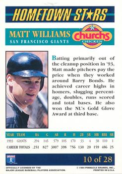1994 Pinnacle Church's Hometown Stars #10 Matt Williams Back